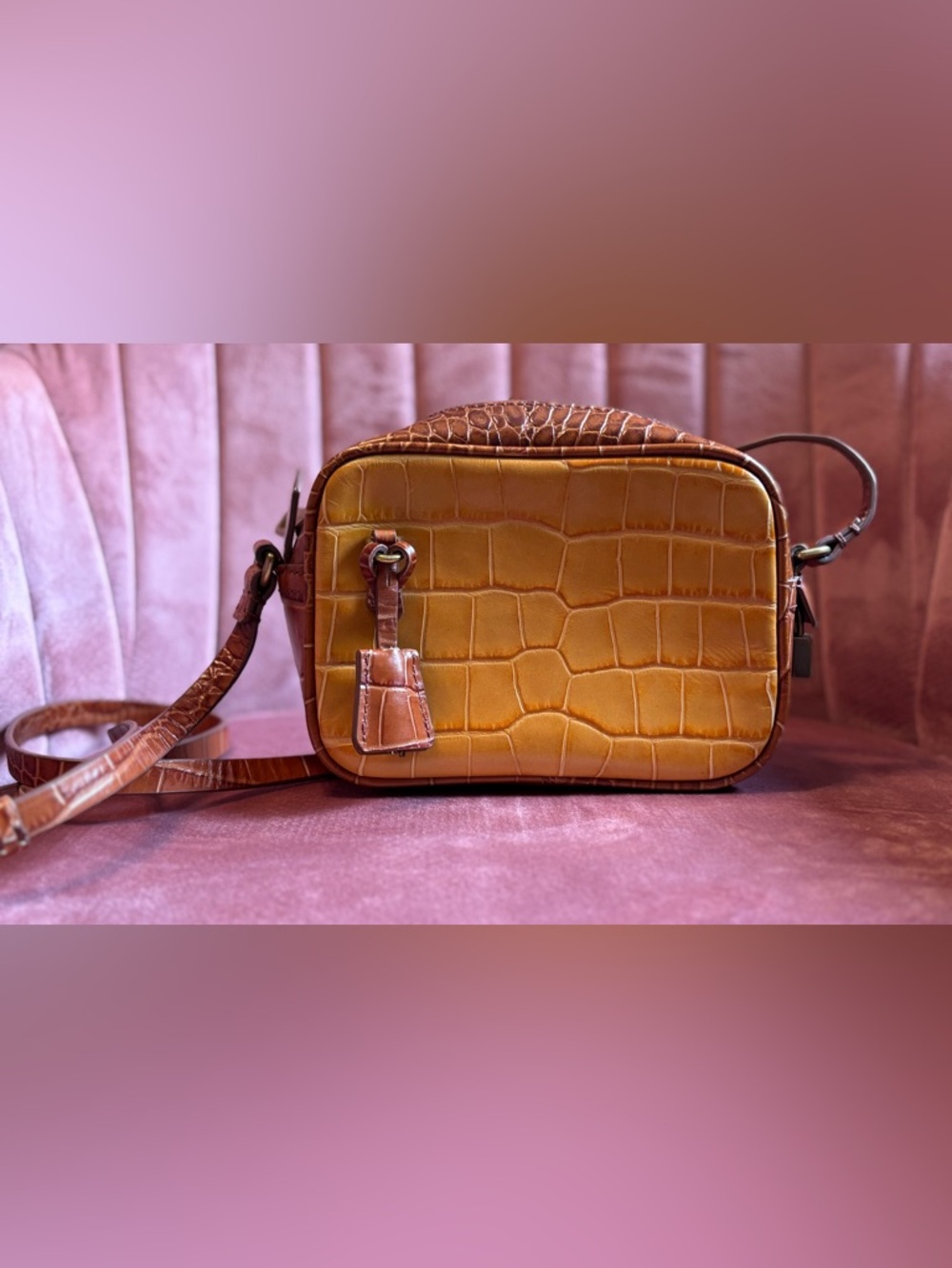 J Crew Signet Croc Embossed Leather Crossbody EUC